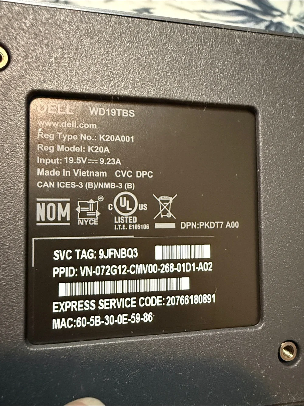Dell Matte Black Laptop Back Cover Panel with Center Logo